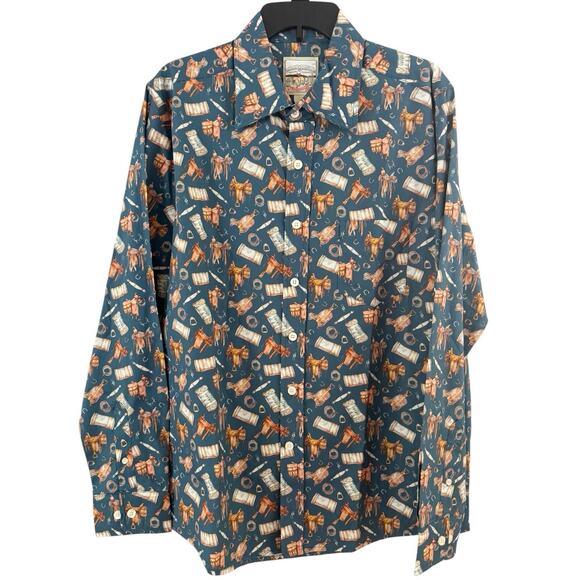 Kennington Ltd. Other - NWT Rocking K Ranchwear Equestrian Saddle Print Long Sleeve Button Shirt Large